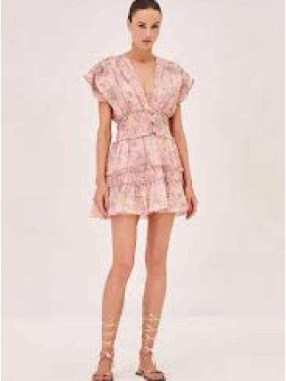 Olivaceous Pink Floral V-Neck Ruffle Mini Dress